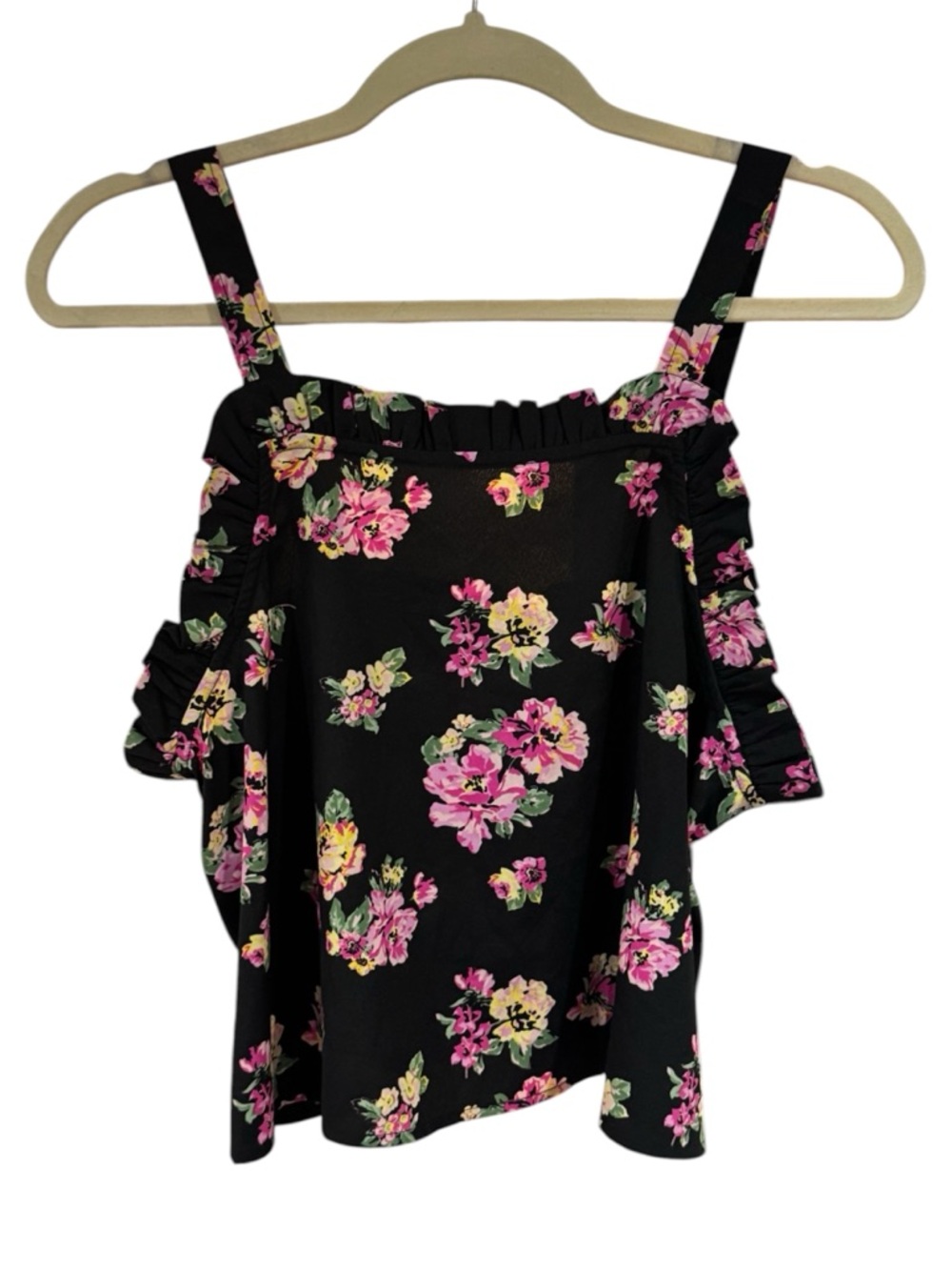 🌺☀️▪️ Abound Black Floral Ruffle Crop Top‎ ▪️☀️🌺